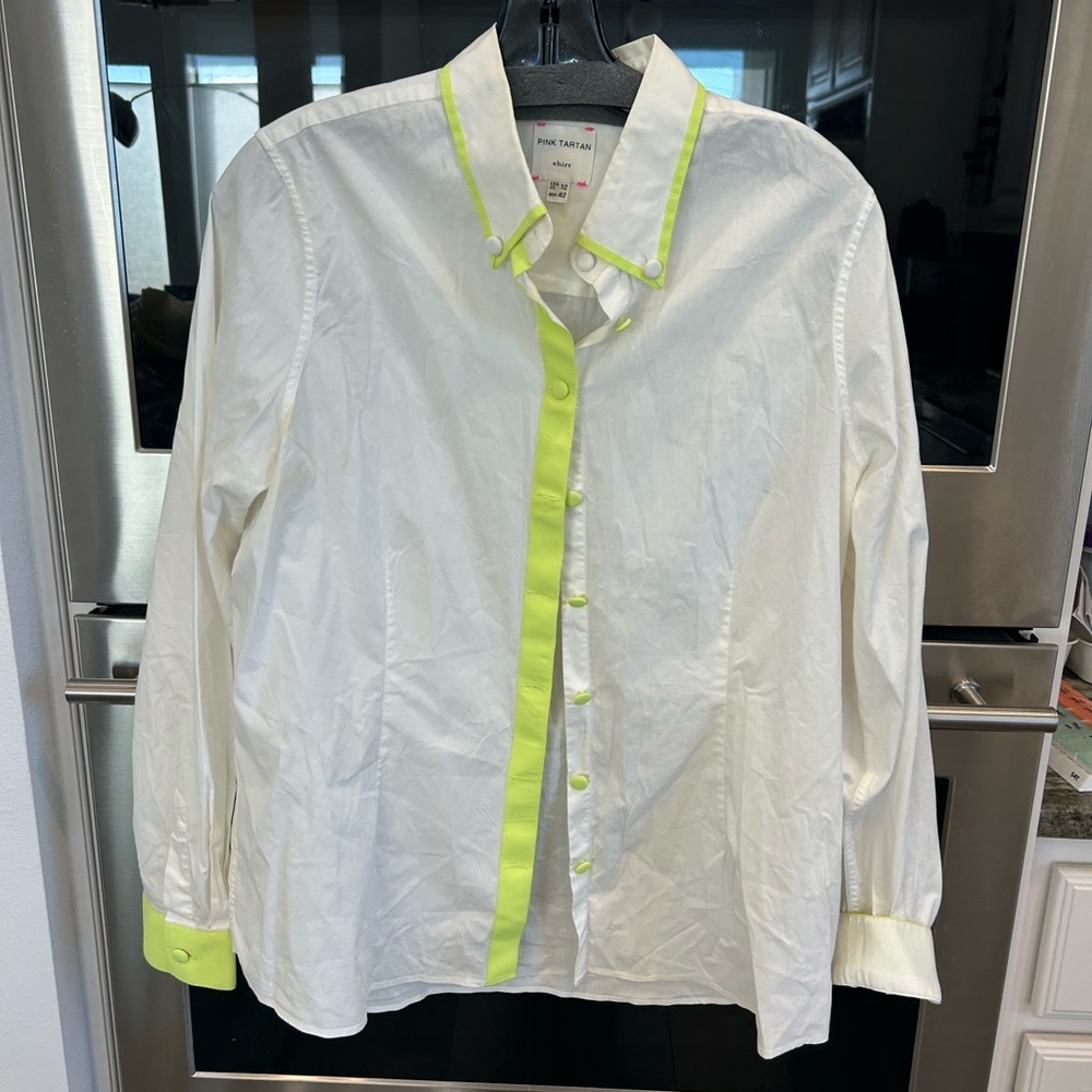 Pink Tartan White Blouse size 12 runs small has stains small holes